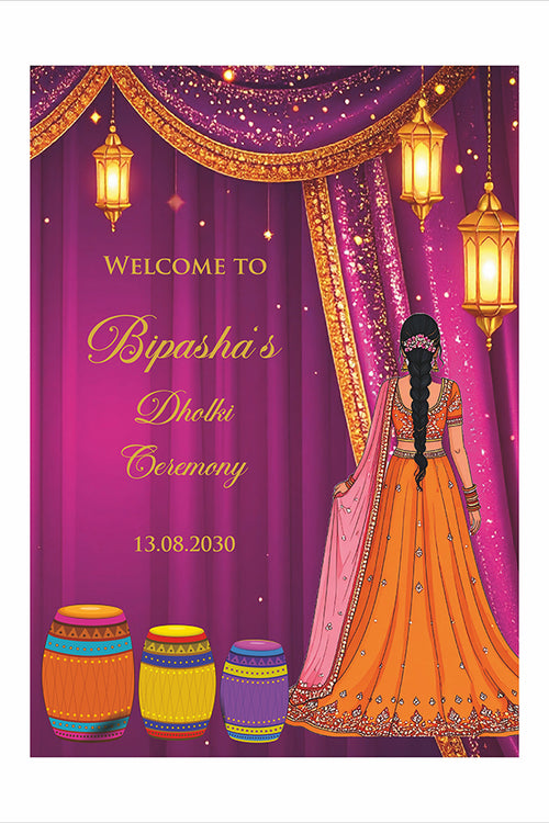 Load image into Gallery viewer, 2074 – A1 Purple and Orange Mehndi / Dholki / Haldi / Pre wedding poster
