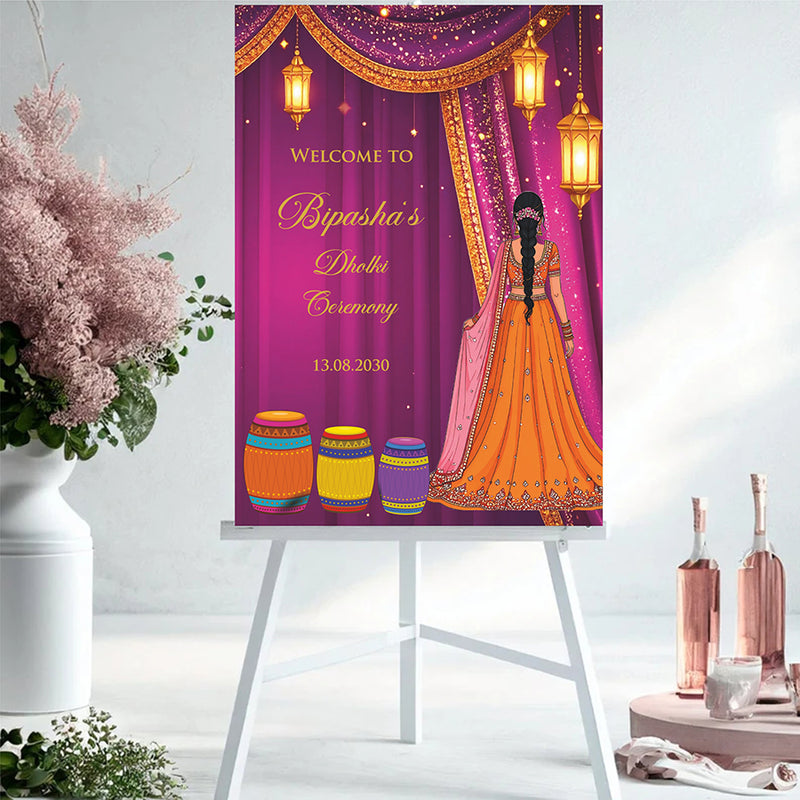 2074 – A1 Purple and Orange Mehndi / Dholki / Haldi / Pre wedding poster