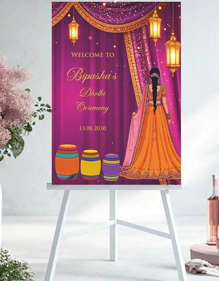 2074 – A1 Purple and Orange Mehndi / Dholki / Haldi / Pre wedding poster