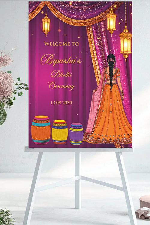 Load image into Gallery viewer, 2074 – A1 Purple and Orange Mehndi / Dholki / Haldi / Pre wedding poster
