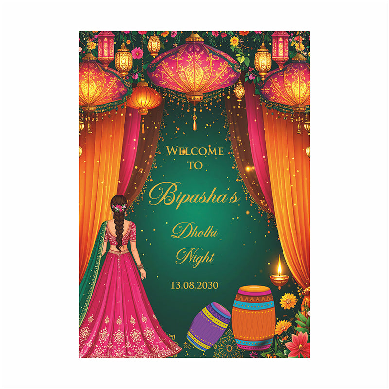 2075 – A1 Pink and Green Mehndi / Dholki / Haldi / Pre wedding poster