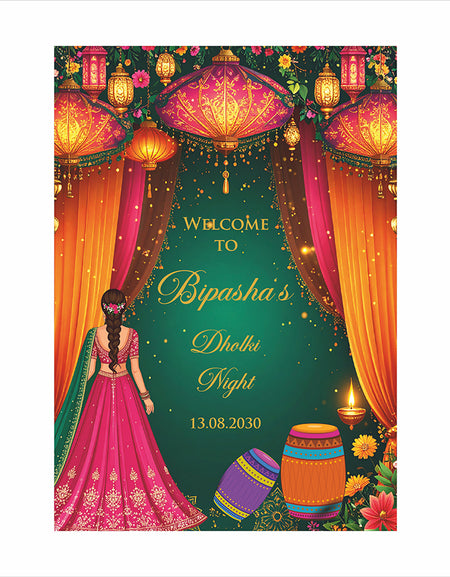 2075 – A1 Pink and Green Mehndi / Dholki / Haldi / Pre wedding poster
