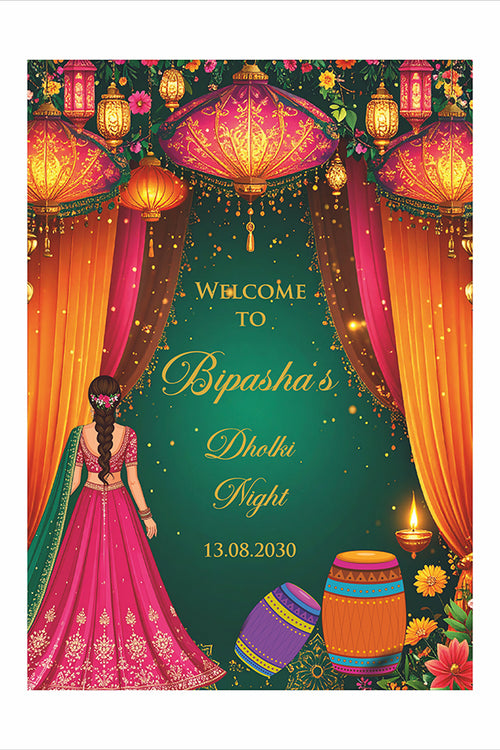 Load image into Gallery viewer, 2075 – A1 Pink and Green Mehndi / Dholki / Haldi / Pre wedding poster
