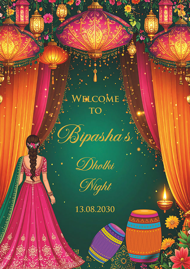 2075 – A1 Pink and Green Mehndi / Dholki / Haldi / Pre wedding poster