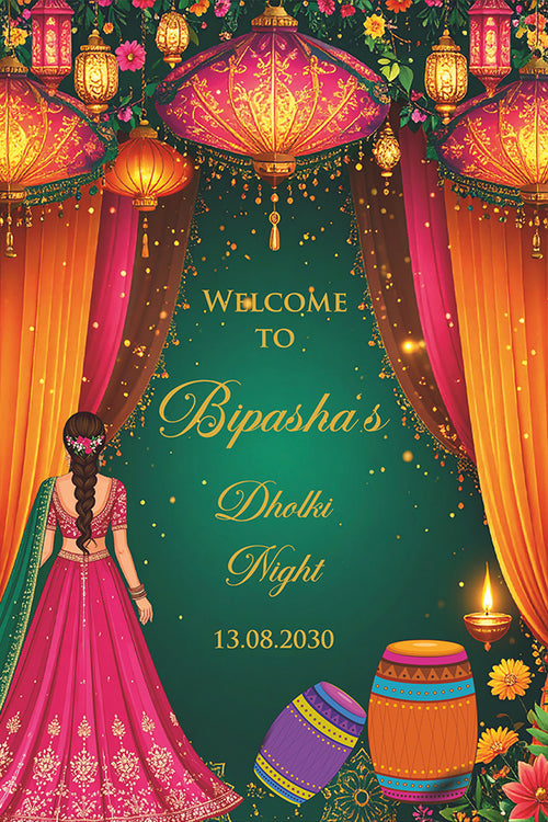 Load image into Gallery viewer, 2075 – A1 Pink and Green Mehndi / Dholki / Haldi / Pre wedding poster
