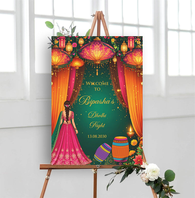 2075 – A1 Pink and Green Mehndi / Dholki / Haldi / Pre wedding poster