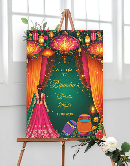 2075 – A1 Pink and Green Mehndi / Dholki / Haldi / Pre wedding poster