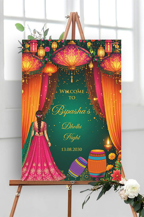 Load image into Gallery viewer, 2075 – A1 Pink and Green Mehndi / Dholki / Haldi / Pre wedding poster
