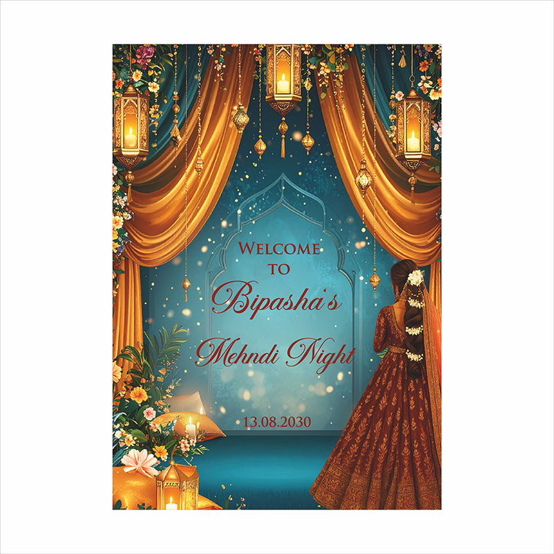 2076 – A1 Rust and Blue Mehndi / Dholki / Haldi / Pre wedding poster