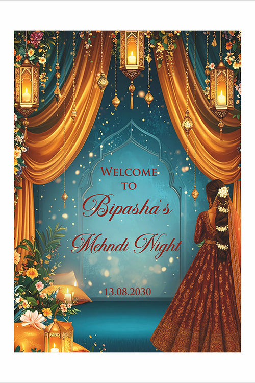 Load image into Gallery viewer, 2076 – A1 Rust and Blue Mehndi / Dholki / Haldi / Pre wedding poster
