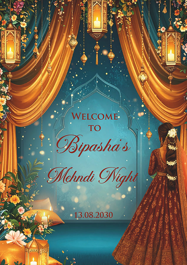 2076 – A1 Rust and Blue Mehndi / Dholki / Haldi / Pre wedding poster