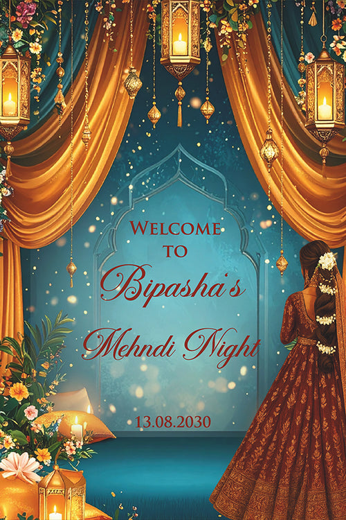 Load image into Gallery viewer, 2076 – A1 Rust and Blue Mehndi / Dholki / Haldi / Pre wedding poster
