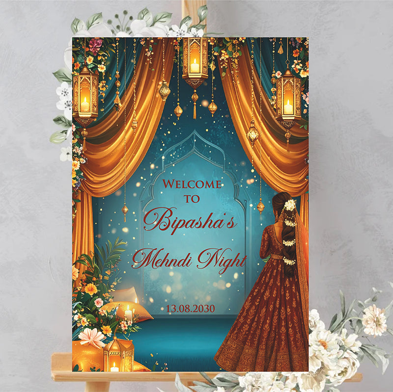 2076 – A1 Rust and Blue Mehndi / Dholki / Haldi / Pre wedding poster