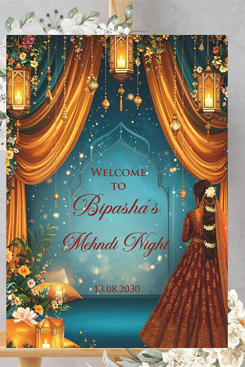 Load image into Gallery viewer, 2076 – A1 Rust and Blue Mehndi / Dholki / Haldi / Pre wedding poster

