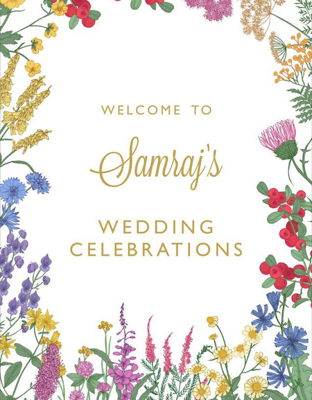 A1 Custom Wedding Welcome Sign – Vibrant Watercolor Floral Border Entrance Poster