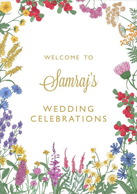 A1 Custom Wedding Welcome Sign – Vibrant Watercolor Floral Border Entrance Poster