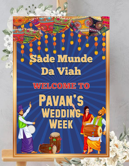 Wedding, Chunni or Jaago ceremony Welcome Poster Board for Wedding or Anand Karaj