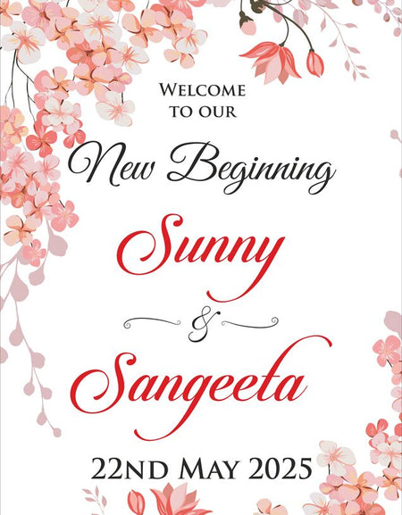 Elegant wedding entrance sign with delicate pink floral watercolor design, ideal for receptions and pre-wedding events by Shadicards.com