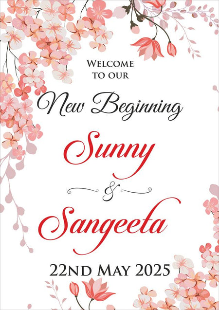 Elegant wedding entrance sign with delicate pink floral watercolor design, ideal for receptions and pre-wedding events by Shadicards.com