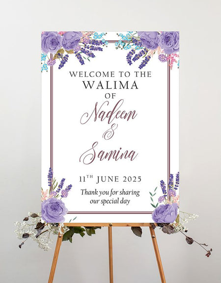Purple roses framed Welcome Sign Board Poster