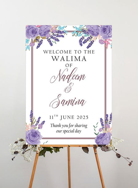 Purple roses framed Welcome Sign Board Poster