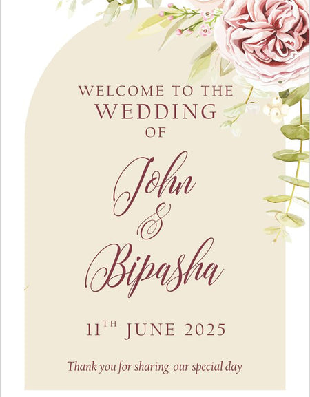 welcome to our wedding welcome sign poster with floral design in pink and green