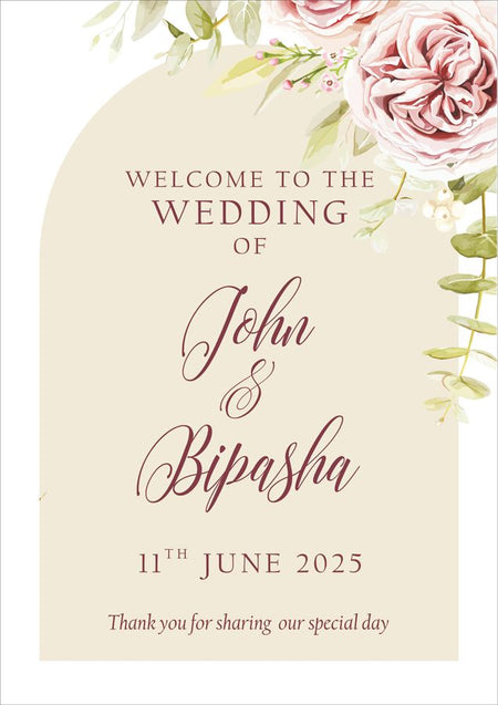 welcome to our wedding welcome sign poster with floral design in pink and green