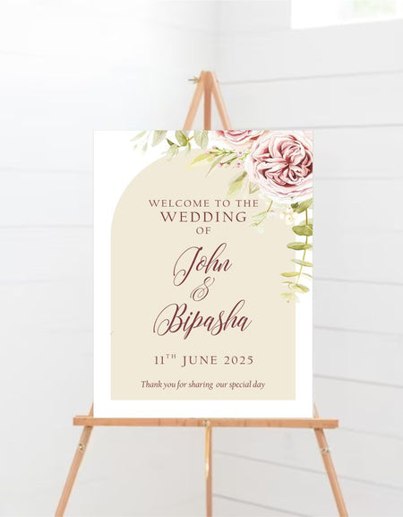 Pink floral Wedding Party welcome sign poster with an Arch design