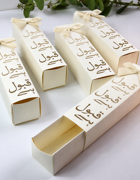 Nikah "Qabool Hai " Tube favour box with a Embellishment