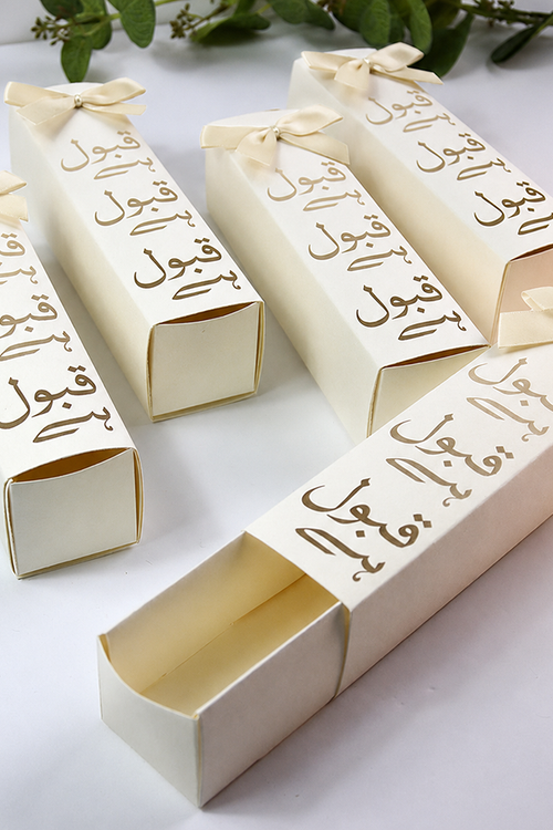 Load image into Gallery viewer, Nikah "Qabool Hai " Tube favour box with a Embellishment
