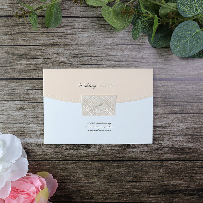 Cream and Peach Islamic Wedding Invitation Card 3063M