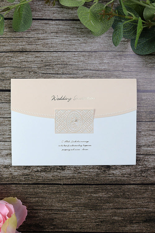 Load image into Gallery viewer, Cream and Peach Islamic Wedding Invitation Card 3063M
