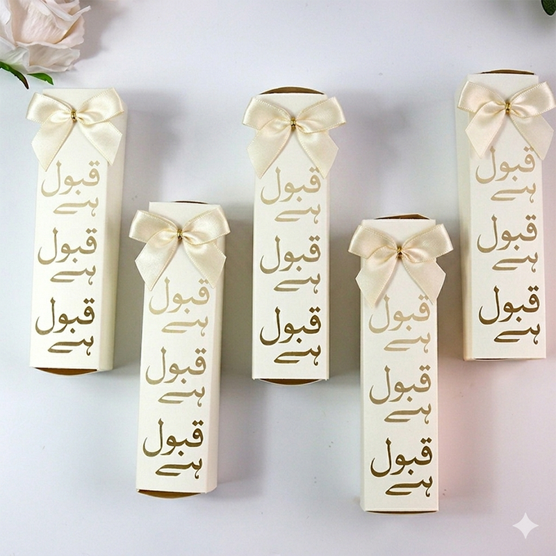 Nikah "Qabool Hai " Tube favour box with a Embellishment