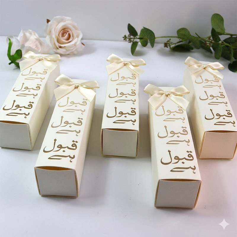 Nikah "Qabool Hai " Tube favour box with a Embellishment