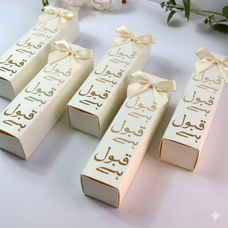 Nikah "Qabool Hai " Tube favour box with a Embellishment
