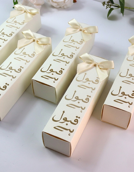 Nikah "Qabool Hai " Tube favour box with a Embellishment