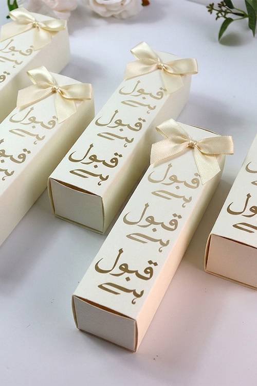 Load image into Gallery viewer, Nikah "Qabool Hai " Tube favour box with a Embellishment
