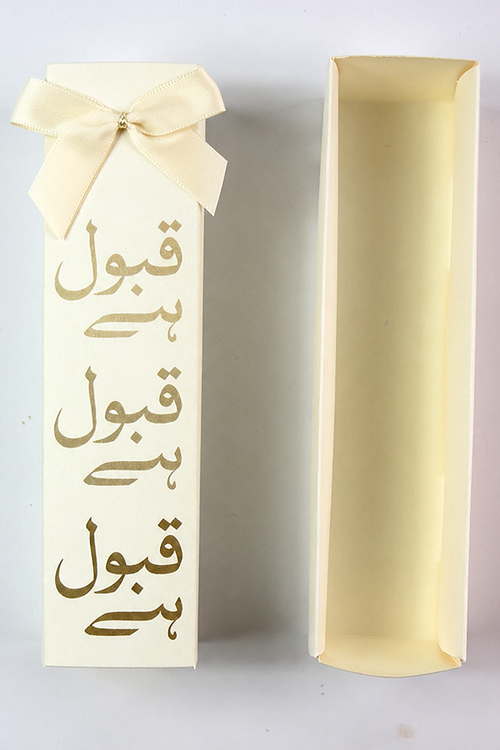 Load image into Gallery viewer, Nikah "Qabool Hai " Tube favour box with a Embellishment
