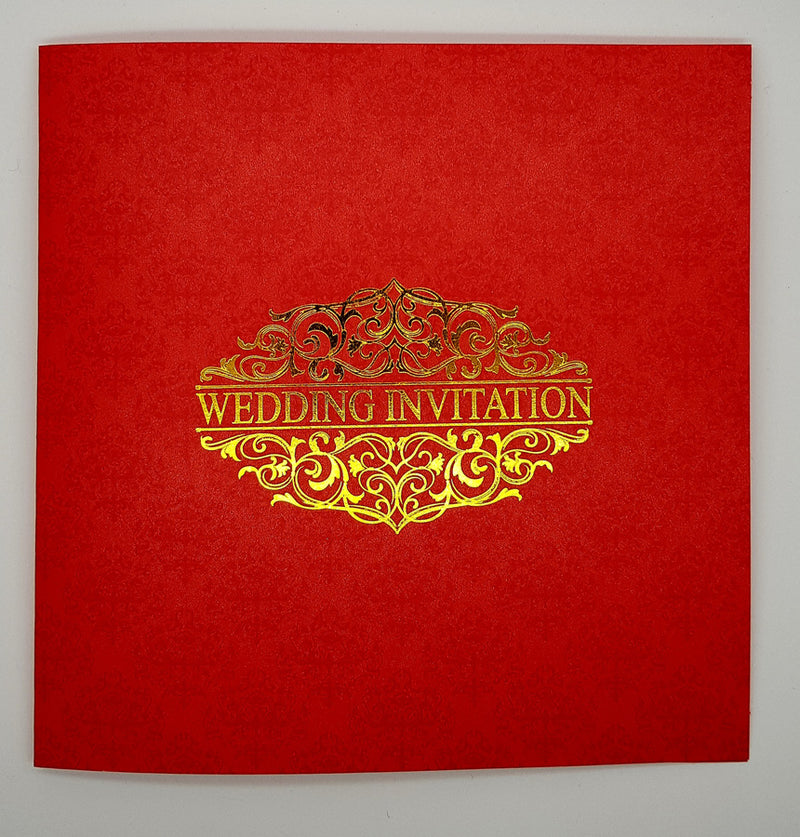 ABC 946 Large Square Red & Gold Damask Wedding Invitation