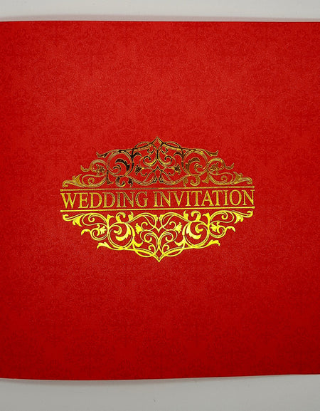 ABC 946 Large Square Red & Gold Damask Wedding Invitation