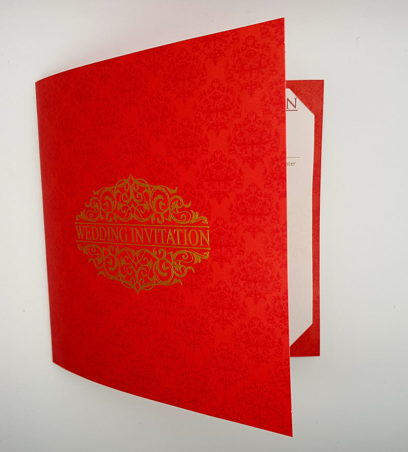 ABC 946 Large Square Red & Gold Damask Wedding Invitation