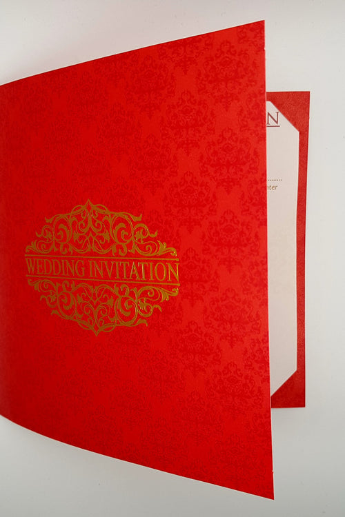 Load image into Gallery viewer, ABC 946 Large Square Red &amp; Gold Damask Wedding Invitation
