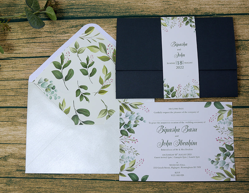 PCM Green Floral Pocket Invitation