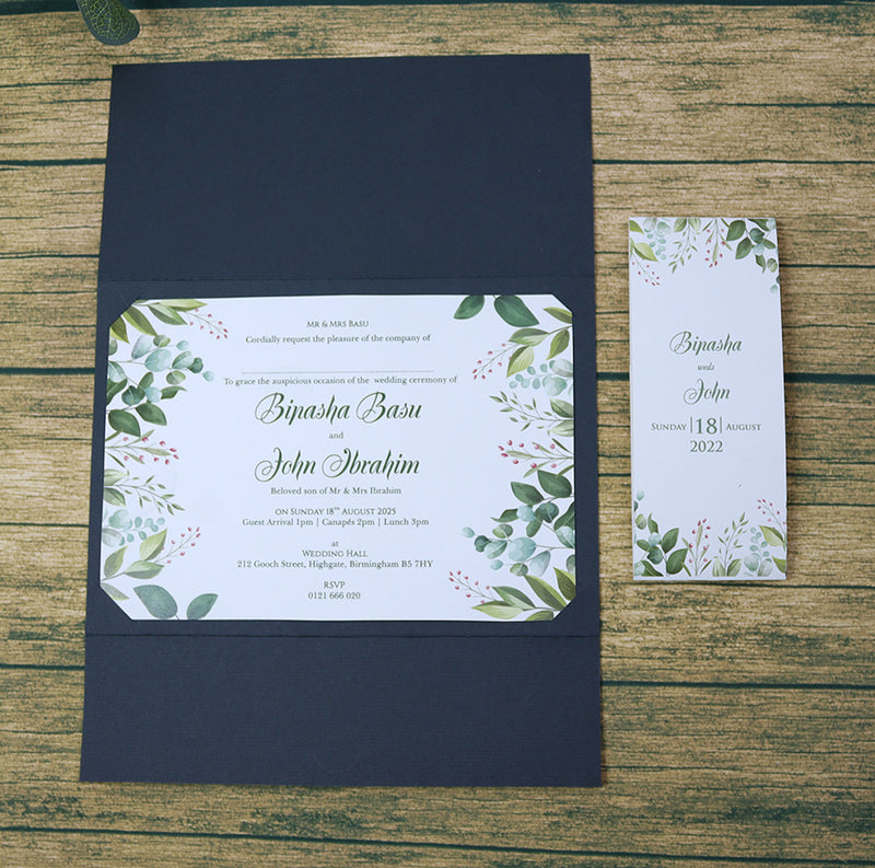 PCM Green Floral Pocket Invitation
