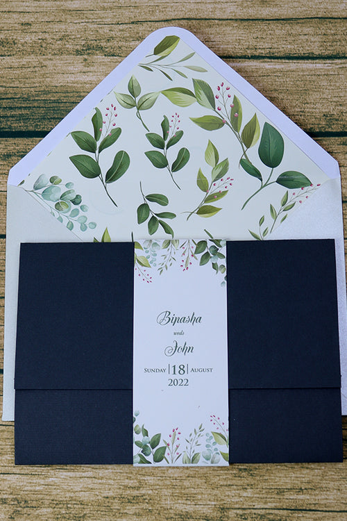 Load image into Gallery viewer, PCM Green Floral Pocket Invitation
