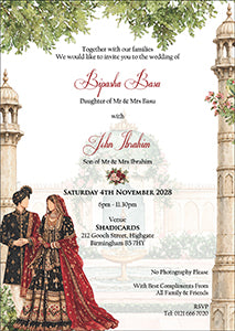 ABC 1302 Floral A5 Invitation with Bride & groom Caricature