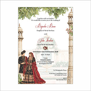 ABC 1302 Floral A5 Invitation with Bride & groom Caricature