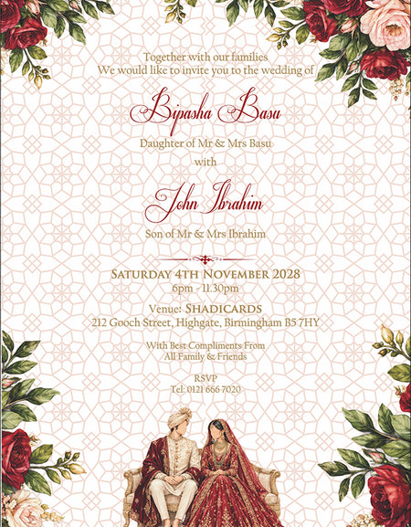 ABC 1303 Floral A5 Invitation with Bride & groom Caricature