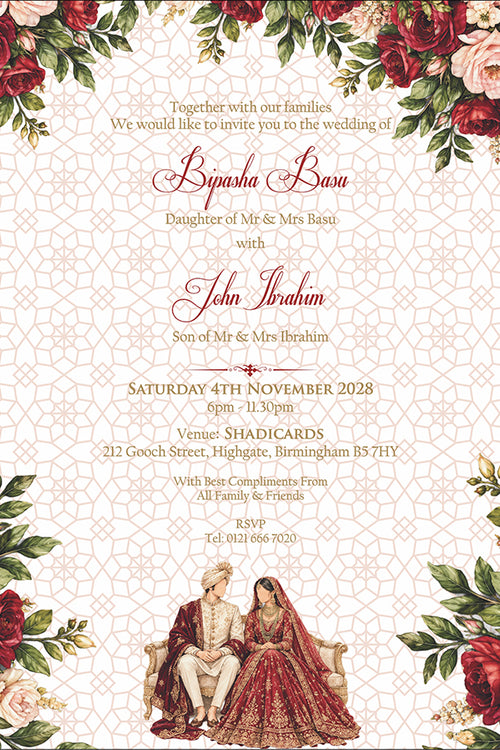 Load image into Gallery viewer, ABC 1303 Floral A5 Invitation with Bride &amp; groom Caricature

