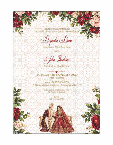 ABC 1303 Floral A5 Invitation with Bride & groom Caricature